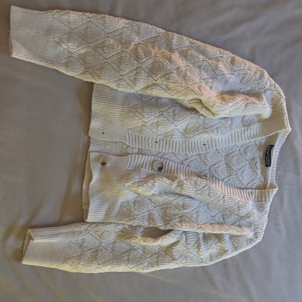 SHEIN Cream Diamond Knit Cardigan